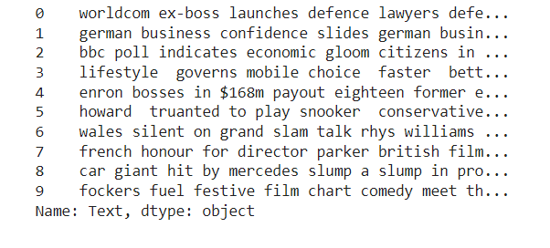 Text column of Dataset | Text Classification of News Articles
